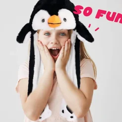 Pingvin plyschmössa med rörliga öron som hoppar upp och ner, rolig hatt för julfest, cosplay-presenter><noscript><img width=