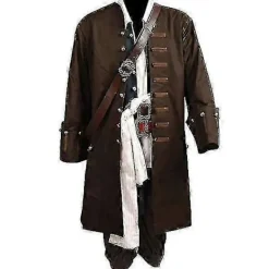 Pirates Of The Caribbean Cosplay Kostym Film Jack Sparrow Cosplay Komplett Set Kostym Klubb Halloween Party Show Outfit BSSM L wig hat> Dräkter