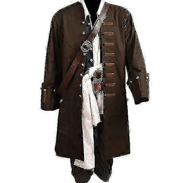 Pirates Of The Caribbean Cosplay Kostym Film Jack Sparrow Cosplay Komplett Set Kostym Klubb Halloween Party Show Outfit BSSM L wig hat> Dräkter
