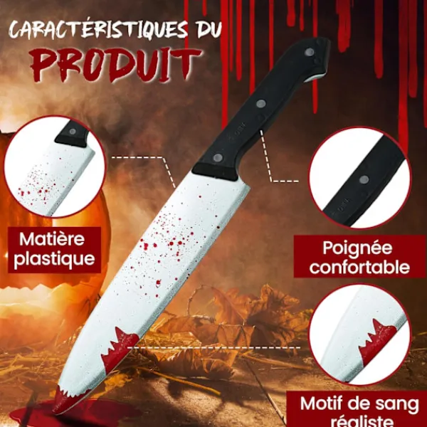 Plastkniv med falskt blod 30 cm - Vuxenprank, Falsk kniv, Zombikniv, Tillbehör, Kostym och Dekoration för Halloweenfest, Cosplay> Tillbehör
