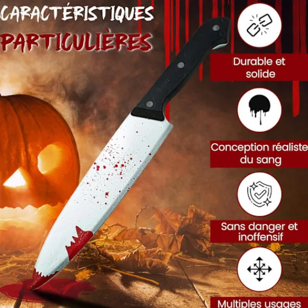 Plastkniv med falskt blod 30 cm - Vuxenprank, Falsk kniv, Zombikniv, Tillbehör, Kostym och Dekoration för Halloweenfest, Cosplay> Tillbehör