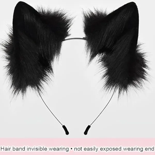 Plush mask med räv svans och öron set, katt svans räv kostym cosplay kostym med katt öron och tass handskar halloween cosplay> Tillbehör