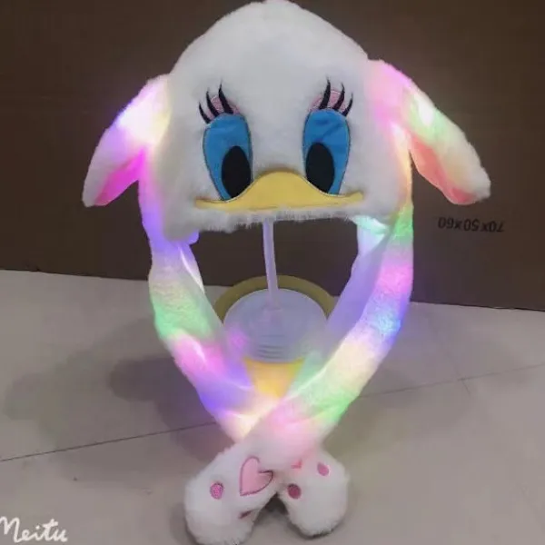 Plush och varm kaninmössa med LED-ljus, hoppande mössa> Huvudbonader