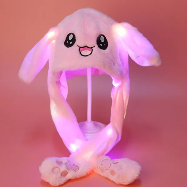Plush och varm kaninmössa med LED-ljus, hoppande mössa> Huvudbonader