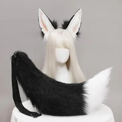 Plush Schakal Kattungar Cosplay Lolita Hårband Räv Schakal Kattsvans Lolita Handgjorda Djuröron Huvudbonader Kawaii Tillbehör (Brun)> Huvudbonader