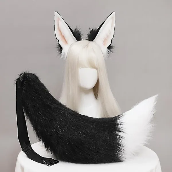 Plush Schakal Kattungar Cosplay Lolita Hårband Räv Schakal Kattsvans Lolita Handgjorda Djuröron Huvudbonader Kawaii Tillbehör (Brun)> Huvudbonader