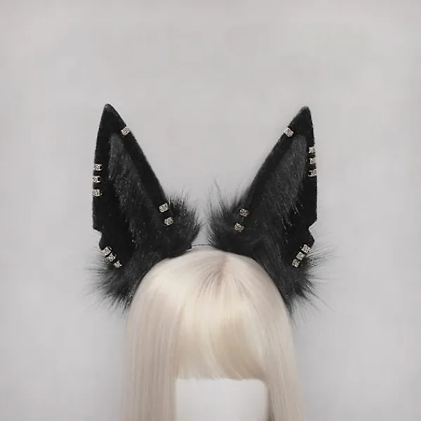 Plush Schakal Kattungar Cosplay Lolita Hårband Räv Schakal Kattsvans Lolita Handgjorda Djuröron Huvudbonader Kawaii Tillbehör (Brun)> Huvudbonader