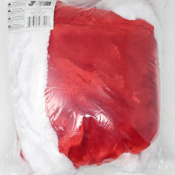 Premium hattar (4-pack), plysch röd sammet jul hattar med vita manschetter> Huvudbonader