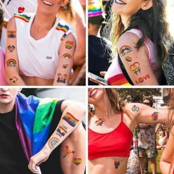 Pride Day Tatuering Med Kärlek Regnbåge Pride Party Temporära Klistermärken> Smink