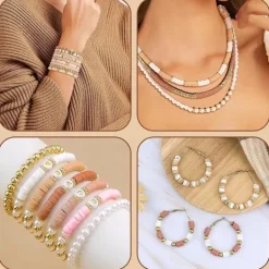 Pärlarmbandstillverkningskit, stapelbara armband färgglada Heishi-lerpärlor och guldpläterade pärlarmband för gör-det-själv-smyckesprojekt, elastisk tråd | Fyndiq> Huvudbonader