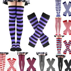 Randiga strumpor Julstrumpor dam Halloweenstrumpor höga strumpor Europeiska och amerikanska festival cosplay damstrumpor MJ51 handskar Ren orange One Size | Fyndiq><noscript><img width=