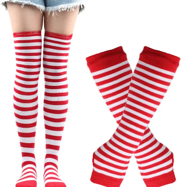 Randiga strumpor Julstrumpor dam Halloweenstrumpor höga strumpor Europeiska och amerikanska festival cosplay damstrumpor MJ51 handskar Ren orange One Size | Fyndiq> Tillbehör