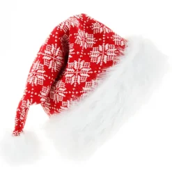 ATELA Röd julmössa Snowflake lång plyschmössa Stickad julmössa i ull> Huvudbonader