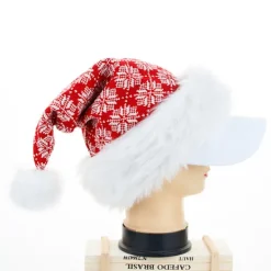 ATELA Röd julmössa Snowflake lång plyschmössa Stickad julmössa i ull> Huvudbonader