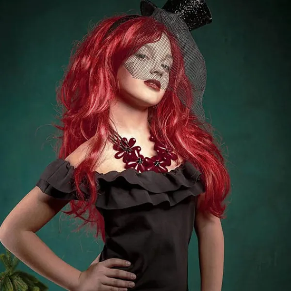 Röd Peruk för Kvinnor 80cm 31.5tum Lång Lockig Röd Cosplay Peruk Värmebeständig med Snedlugg> Peruker