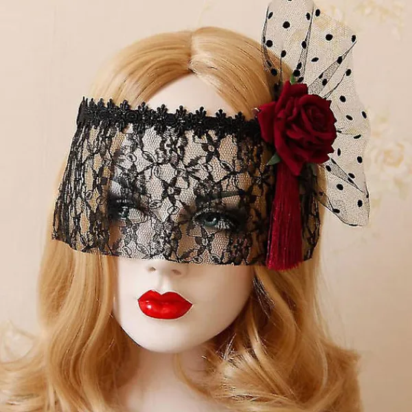 NeunWolken Röd spetsmask med slöja för cosplay, bal, halloween och dansfest> Masker