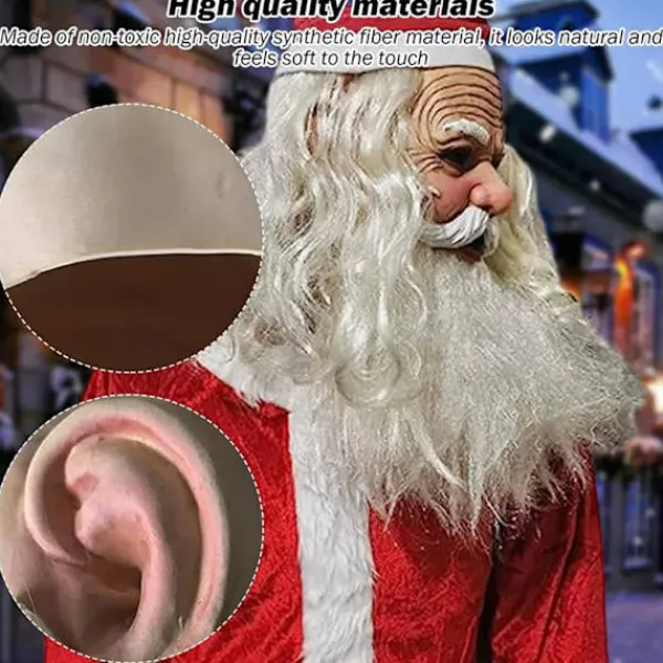 Realistisk tomtemask i latex, helmask med röd tomtemössa + skägg> Masker