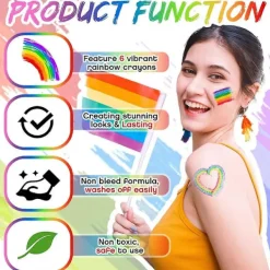 Regnbågs Ansiktsfärg Pride Ansikte Kroppsfärg Kit Regnbåge Sminkstift för Firanden Cosplay Födelsedags Sminktillbehör C><noscript><img width=