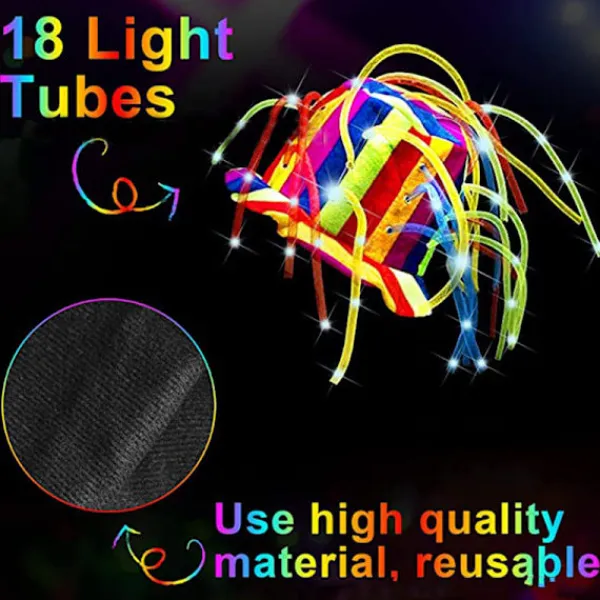 Holocky Rolig Clownhatt med LED-lampor & Noodlehår> Huvudbonader