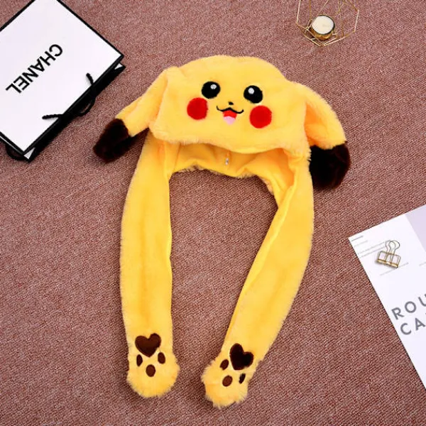 Rolig leksak kaninhatt PIKACHU hatt klämma öron airbag hatt rörlig söt plyschhatt/djurhatt som present> Huvudbonader