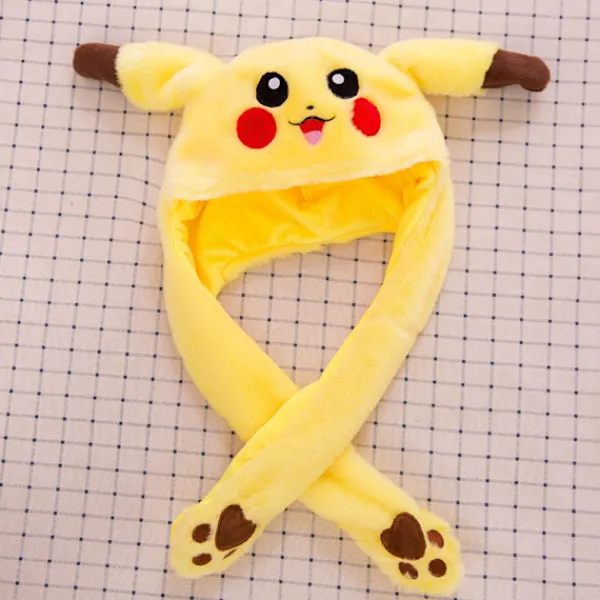 Rolig leksak kaninhatt PIKACHU hatt klämma öron airbag hatt rörlig söt plyschhatt/djurhatt som present> Huvudbonader
