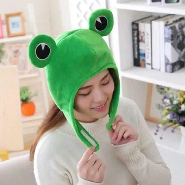 Rolig tecknad söt plyschgrodhatt Cosplay-kostym Klä upp hatt> Huvudbonader