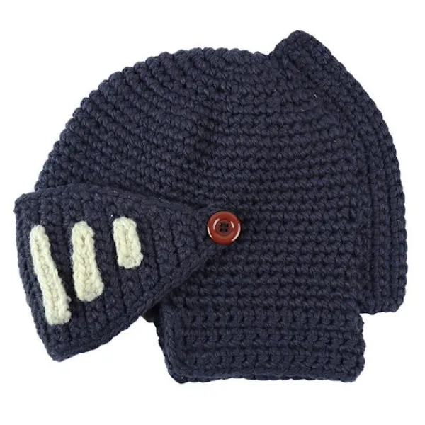 Romersk riddare stickad blå mössa vinter gladiator mask mössa handgjord stickad herrhatt> Huvudbonader