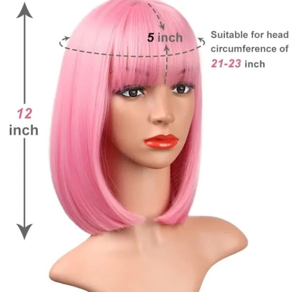 Rosa Lugg Peruk 12" Kort Rak Bob Peruk Färgad Syntetisk Cosplay Vardagsfest Peruk> Peruker
