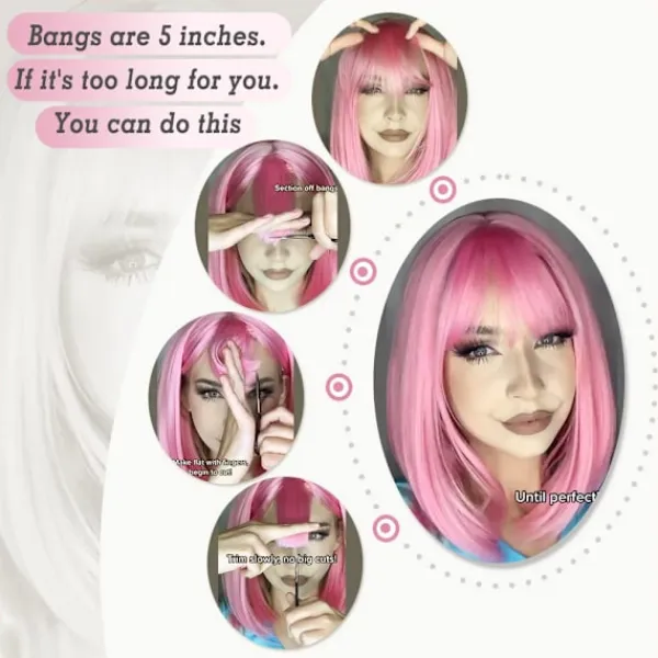 Rosa Lugg Peruk 12" Kort Rak Bob Peruk Färgad Syntetisk Cosplay Vardagsfest Peruk> Peruker
