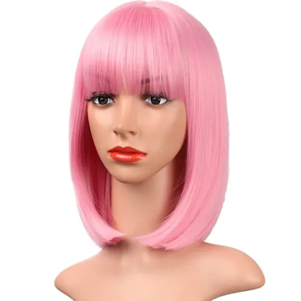 Rosa Lugg Peruk 12" Kort Rak Bob Peruk Färgad Syntetisk Cosplay Vardagsfest Peruk> Peruker