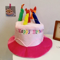 Rosa plysch Grattis på födelsedagen tårta hatt - Unisex vuxenstorlek Fancy Dres> Huvudbonader