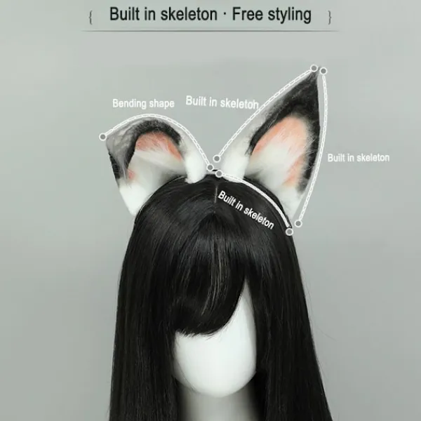 Räv, katt, långt päls, öron, hår, huvudbonad, varg, djur, anime, Halloween KLB> Huvudbonader