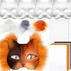 Rävmask Kattmask Målad Handklotter - Set med 4> Masker