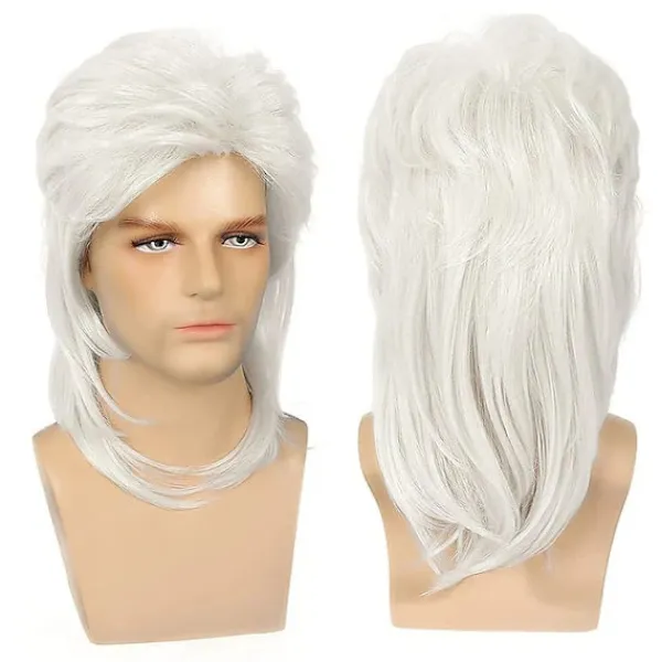 Ryan peruk blond 1 del, mullet, brun blond, 80-tal, löshår,> Peruker