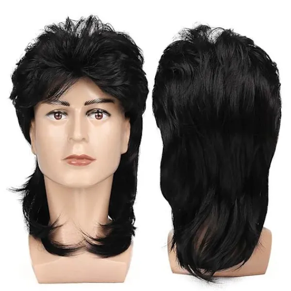 Ryan peruk blond 1 del, mullet, brun blond, 80-tal, löshår,> Peruker