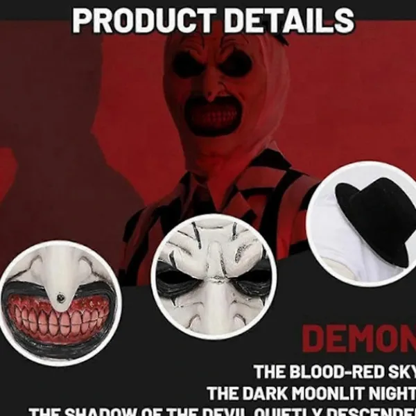 RY-Halloween Terrifier Mask Clownmask Läskig Joker Kostym Halloween Skräck Läskig Mask för Vuxna Män Kvinnor Vit> Masker