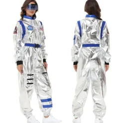 Rymdastronaut Silver Jumpsuit för Vuxna Män och Kvinnor Halloween Cosplay Party Kostym Par Rymddräkt Robot Uniform Kostym XL XL XL Women Blue Set> Dräkter