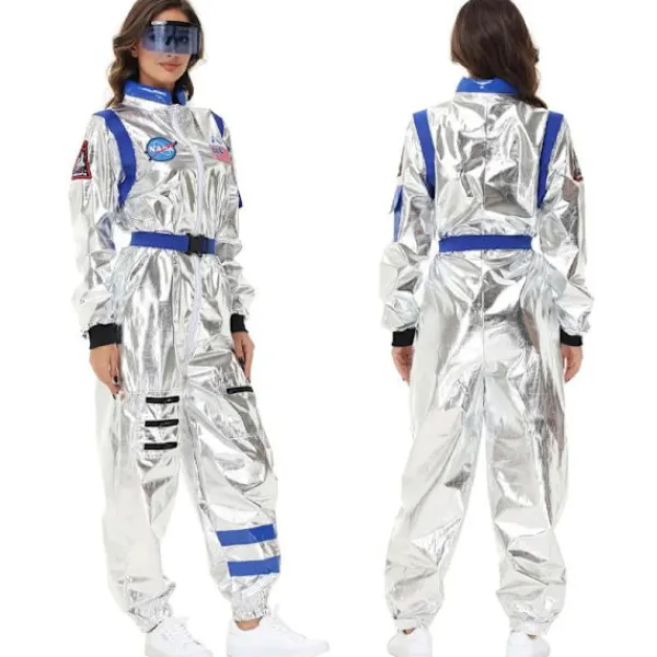 Rymdastronaut silver jumpsuit för vuxna, för män och kvinnor, Halloween cosplay party kostym par rymddräkt robotuniform jumpsuit M M M Blue> Dräkter