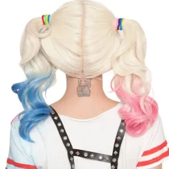 Serietidningar - Harley Quinn peruk i polyester (vuxen) Två tofsar: en rosa a-FA-><noscript><img width=