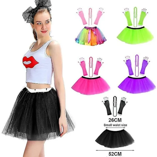 1set, 80s Fancy Party Costume Accessories Set, 1980s Fancy Dress Neon Costume Accessories With Earring Bracelets Bead Necklaces Tutu Skirt Fishnet Glo | Fyndiq> Tillbehör