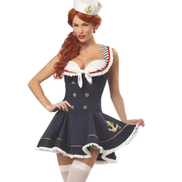KOOLYOU Sexig kvinnlig sjöman kostym marinblå sjöman cosplay kostym halloween karneval fest sjöman maskerad miniklänning XXL Blue> Dräkter