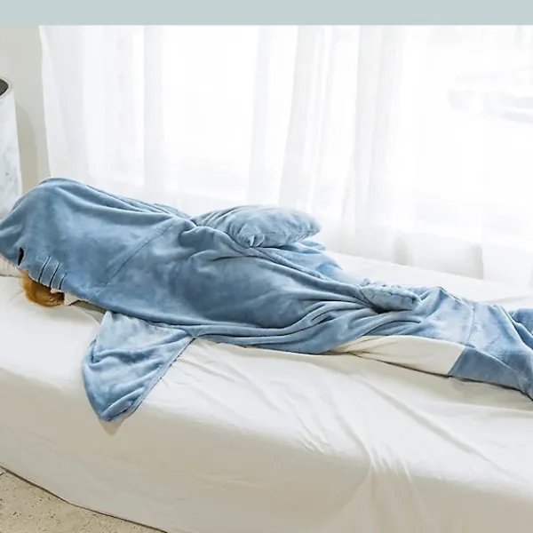 Bluedio Shark Blanket Hoodie Vuxen - Shark Onesie Adult Bärbar filt - Shark Blanket Super Soft Cozy Fla> Dräkter