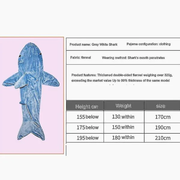 Bluedio Shark Blanket Hoodie Vuxen - Shark Onesie Adult Bärbar filt - Shark Blanket Super Soft Cozy Fla> Dräkter