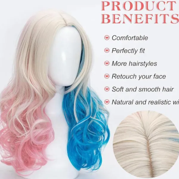 Shengruili Harley Quinn Peruk Kvinna Lång Cosplay Peruk Skurk Quinn Peruk Cosplay Peruk Blond Blå Rosa Karneval Halloween Karnevalsfester> Peruker