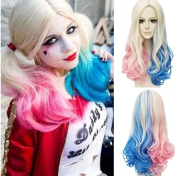 Shengruili Harley Quinn Peruk Kvinna Lång Cosplay Peruk Skurk Quinn Peruk Cosplay Peruk Blond Blå Rosa Karneval Halloween Karnevalfester> Peruker