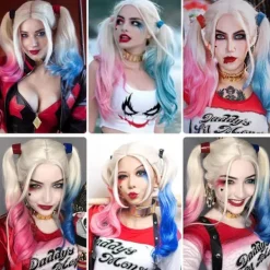 Heta säljare Shengruili Harley Quinn Peruk Kvinna Lång Cosplay Peruk Skurk Quinn Peruk Cosplay Peruk Blond Blå Rosa Karneval Halloween Karnevalsfester><noscript><img width=