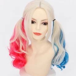 Shengruili Harley Quinn Peruk Kvinna Lång Cosplay Peruk Skurk Quinn Peruk Cosplay Peruk Blond Blå Rosa Karneval Halloween Karnevalsfester-FA-> Peruker