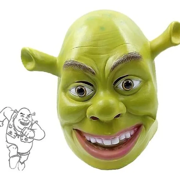 Shrek Kostym Halloween Cosplay Vuxen Hel Huvud Grön Shrek Mask Latexmasker> Masker