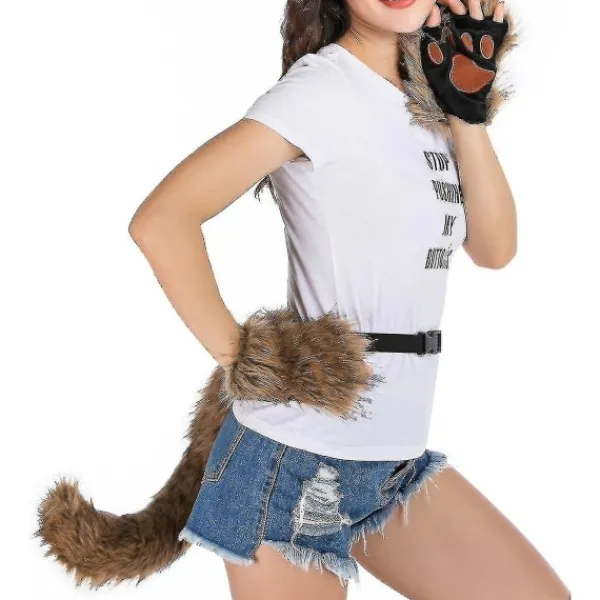 SJJYV Faux Fur Fox Tail Cat Werewolf Cosplay Set Plysch Mask Fluffiga Tassar Handskar Halloween Jul Svart> Tillbehör