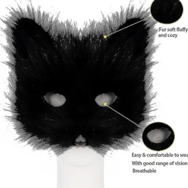 SJJYV Faux Fur Fox Tail Cat Werewolf Cosplay Set Plysch Mask Fluffiga Tassar Handskar Halloween Jul Svart> Tillbehör